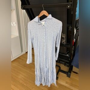 H&M Light Blue Floral Long Sleeve Shirt Dress